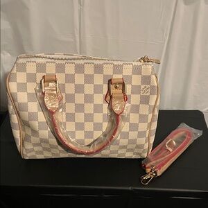 Checkered Beige and Red Women's Bag